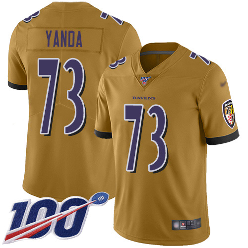 Baltimore Ravens Limited Gold Men Marshal Yanda Jersey NFL Football #73 100th Season Inverted Legend